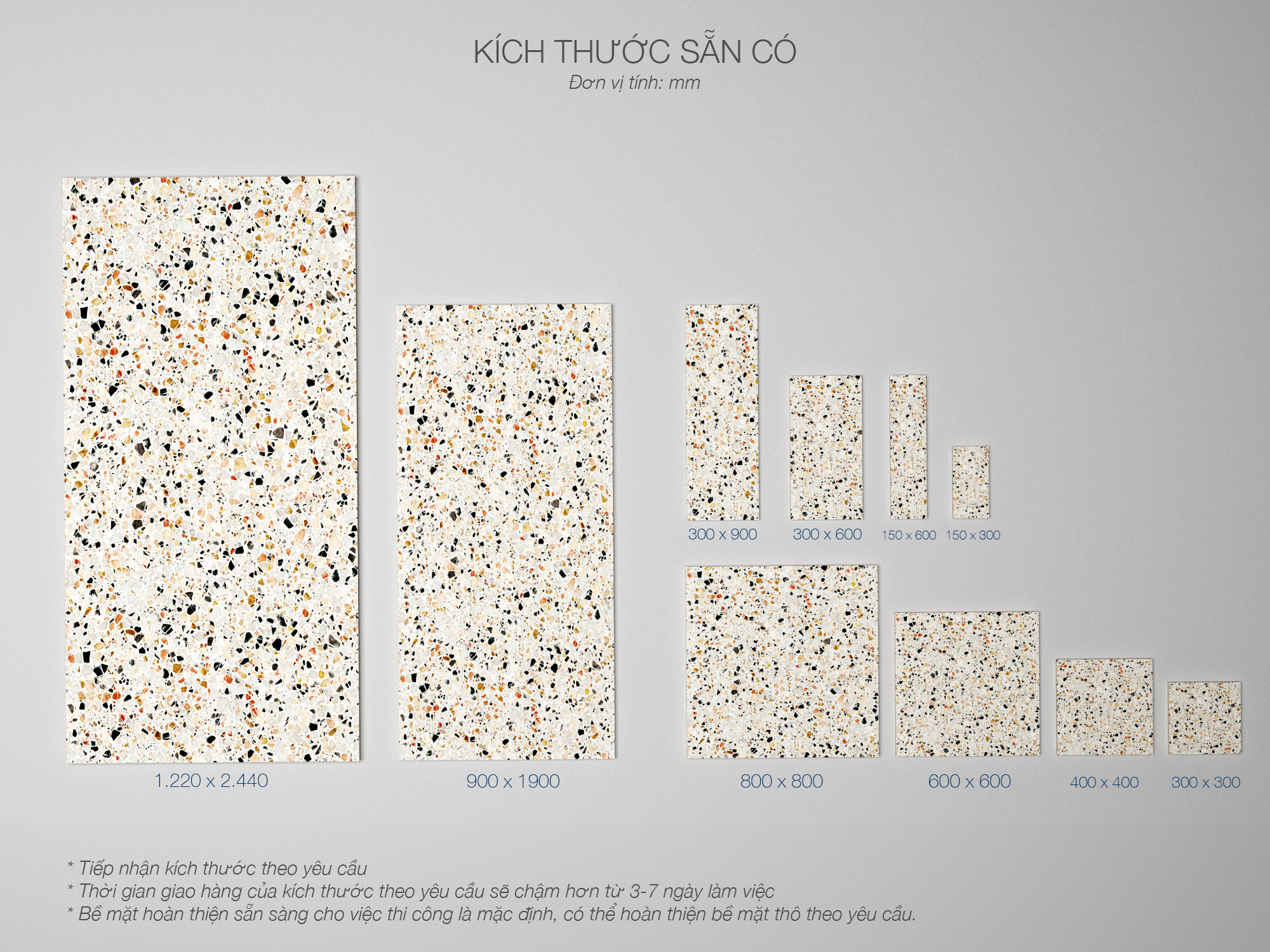 Kích thước gạch terrazzo